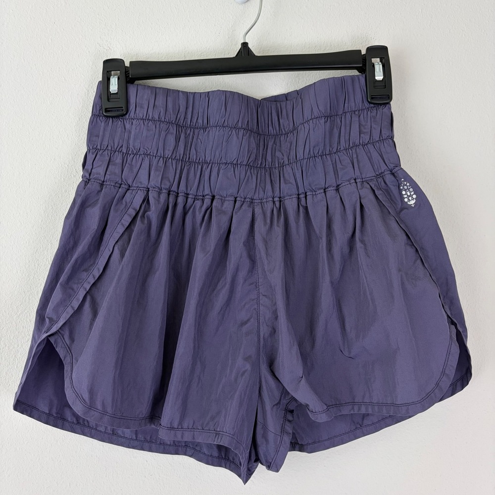 FREE PEOPLE MOVEMENT The Way Home Shorts Purple High Rise Smocked Waist Med
